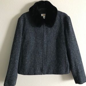 Talbots Tweed Jacket w/removable Fur Collar Sz 14